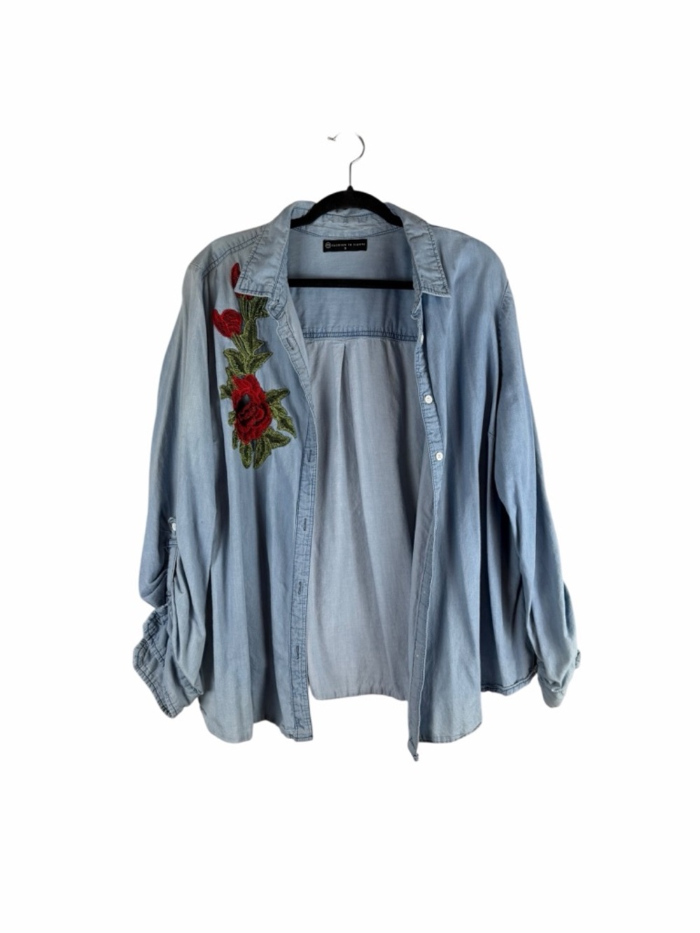 Fashion to Figure Chambray Rose Embroidered Button Down Shirt Size 3X